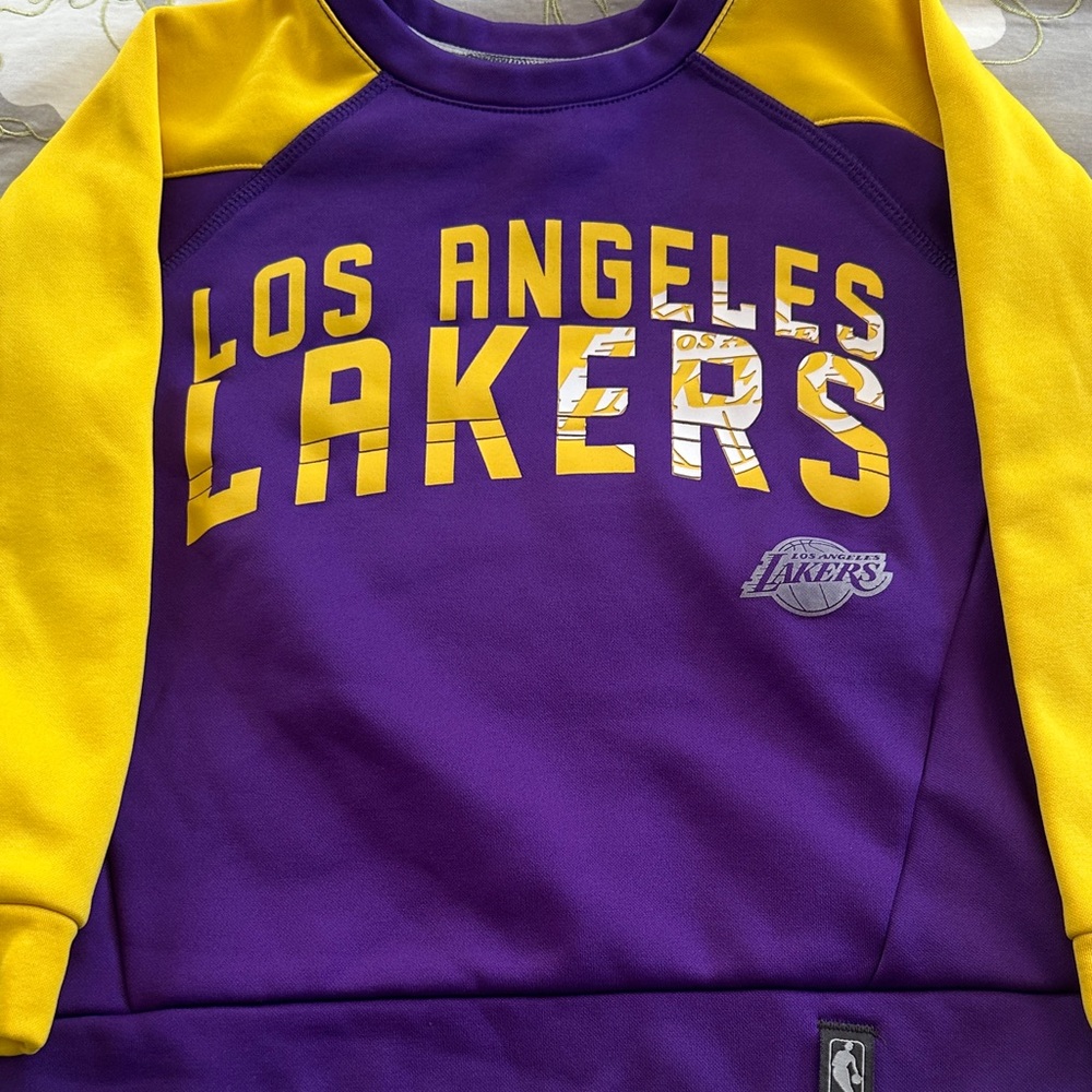 NBA Los Angeles Lakers Kids Purple and Yellow Crewneck Sweatshirt - Picture 3 of 4